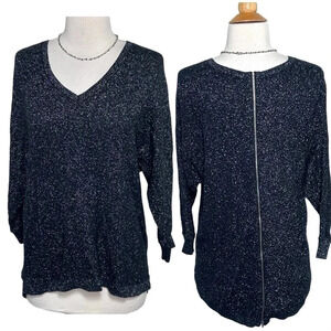 Express womens S‎ black + metallic silver dolman sleeve v-neck sweater